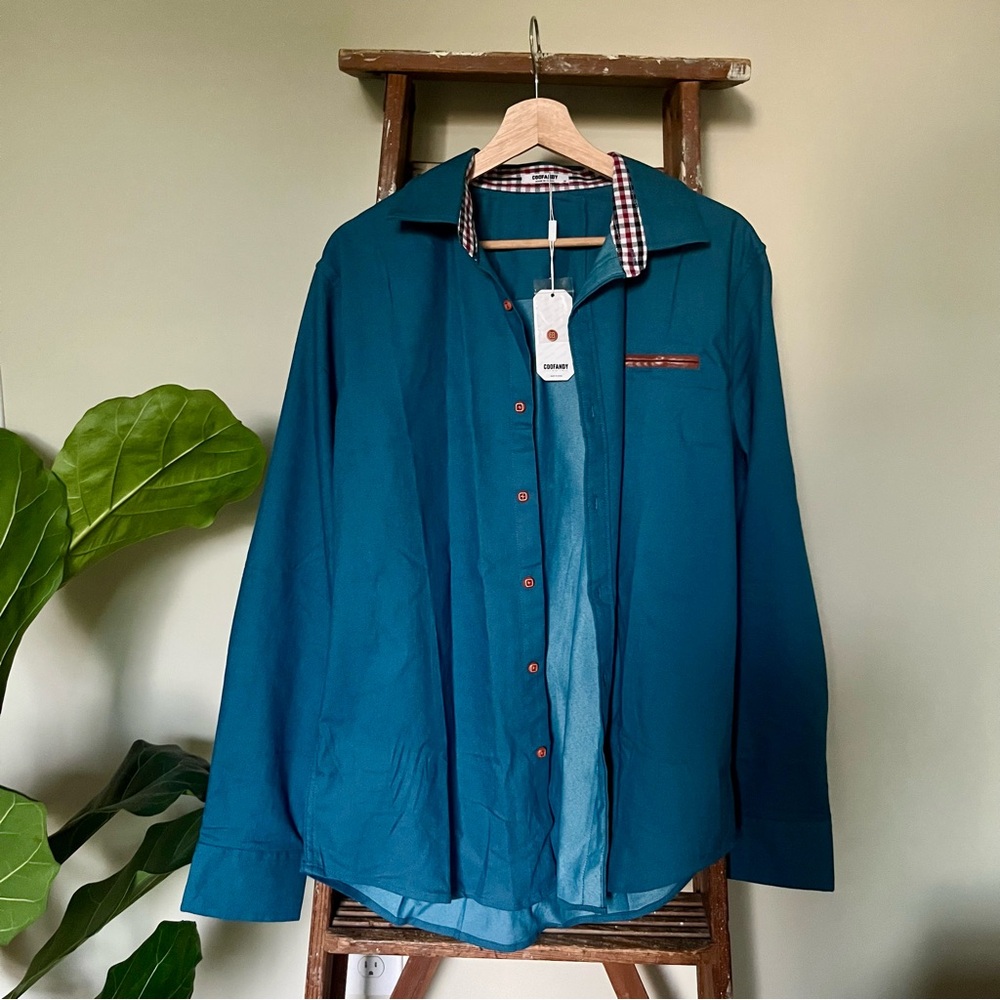 Teal Casual Button Down Shirt for Men